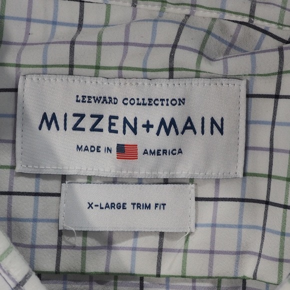 Mizzen Main Shirt Mens XL Trim Fit Blue Green Plaid Leeward Collection USA Made - Picture 3 of 14